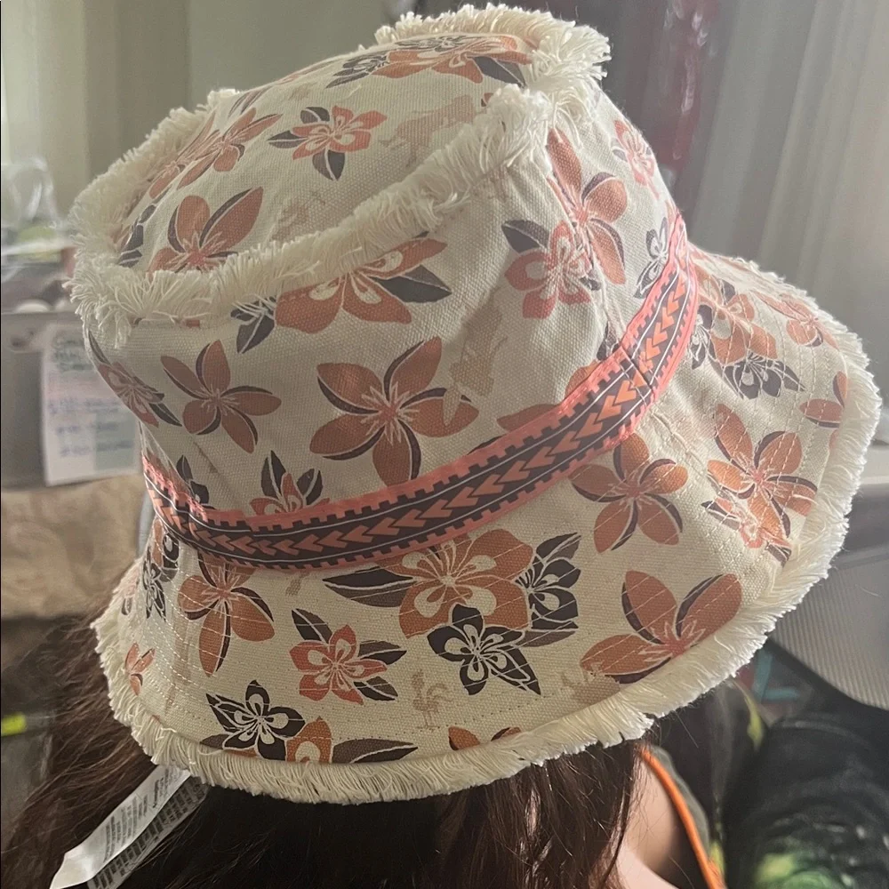 #1432** Chic Moana Floral Frayed-Edge Bucket Hat - Picture 3 of 10